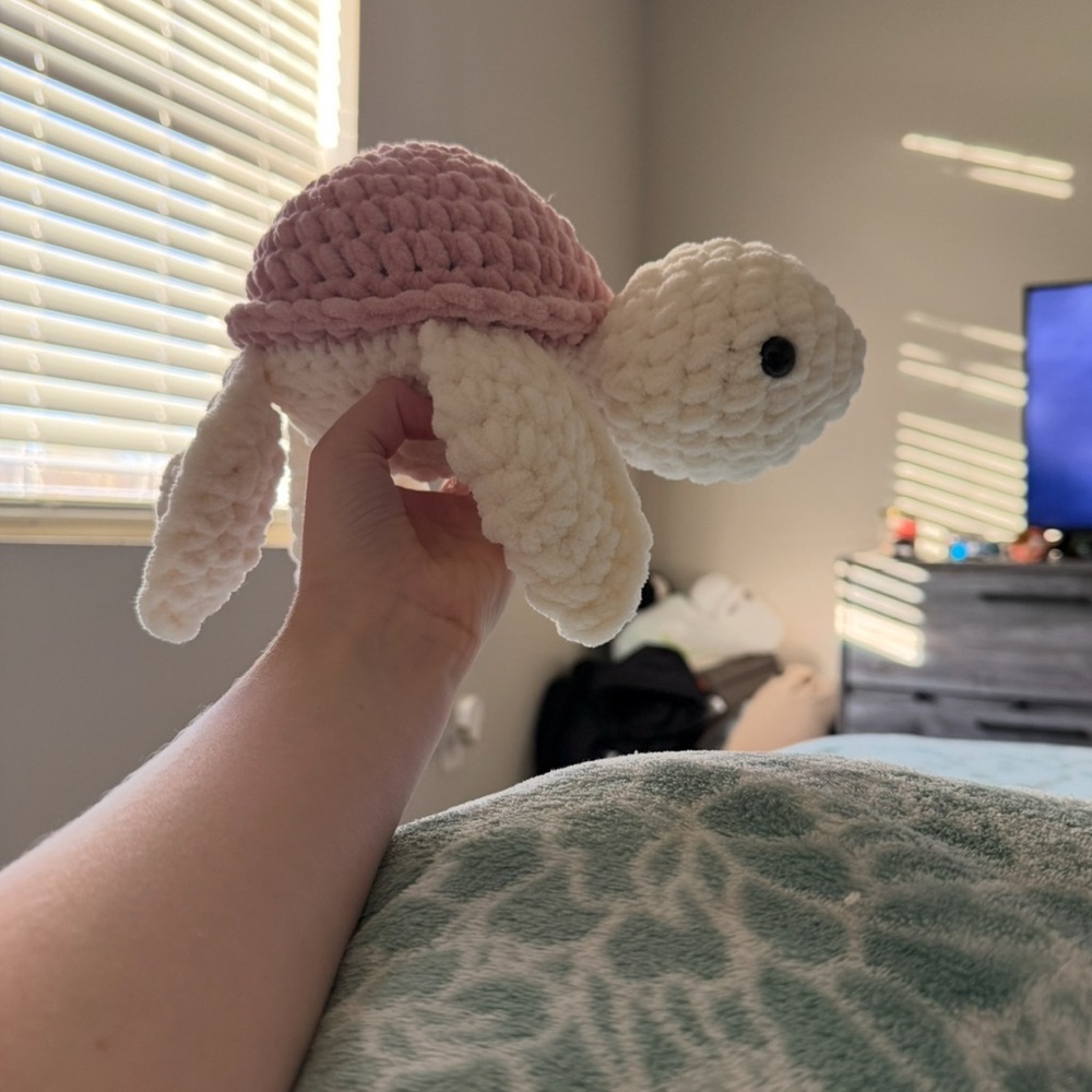 Crochet Turtle Plush Toy - Pink and Cream